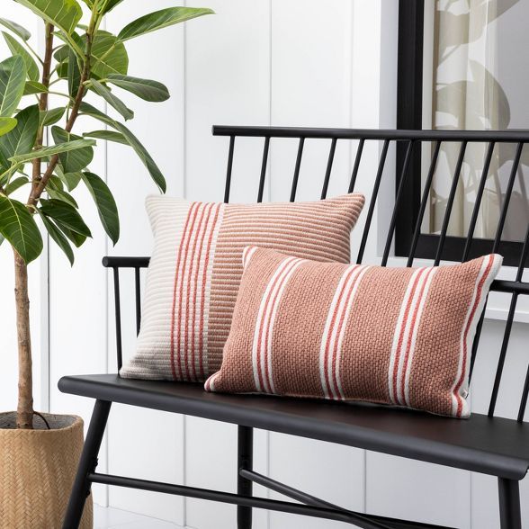 18x18 Stripe Square Pillow Dusty Rose / Light Pink - Hearth & Hand™ with Magnolia | Target