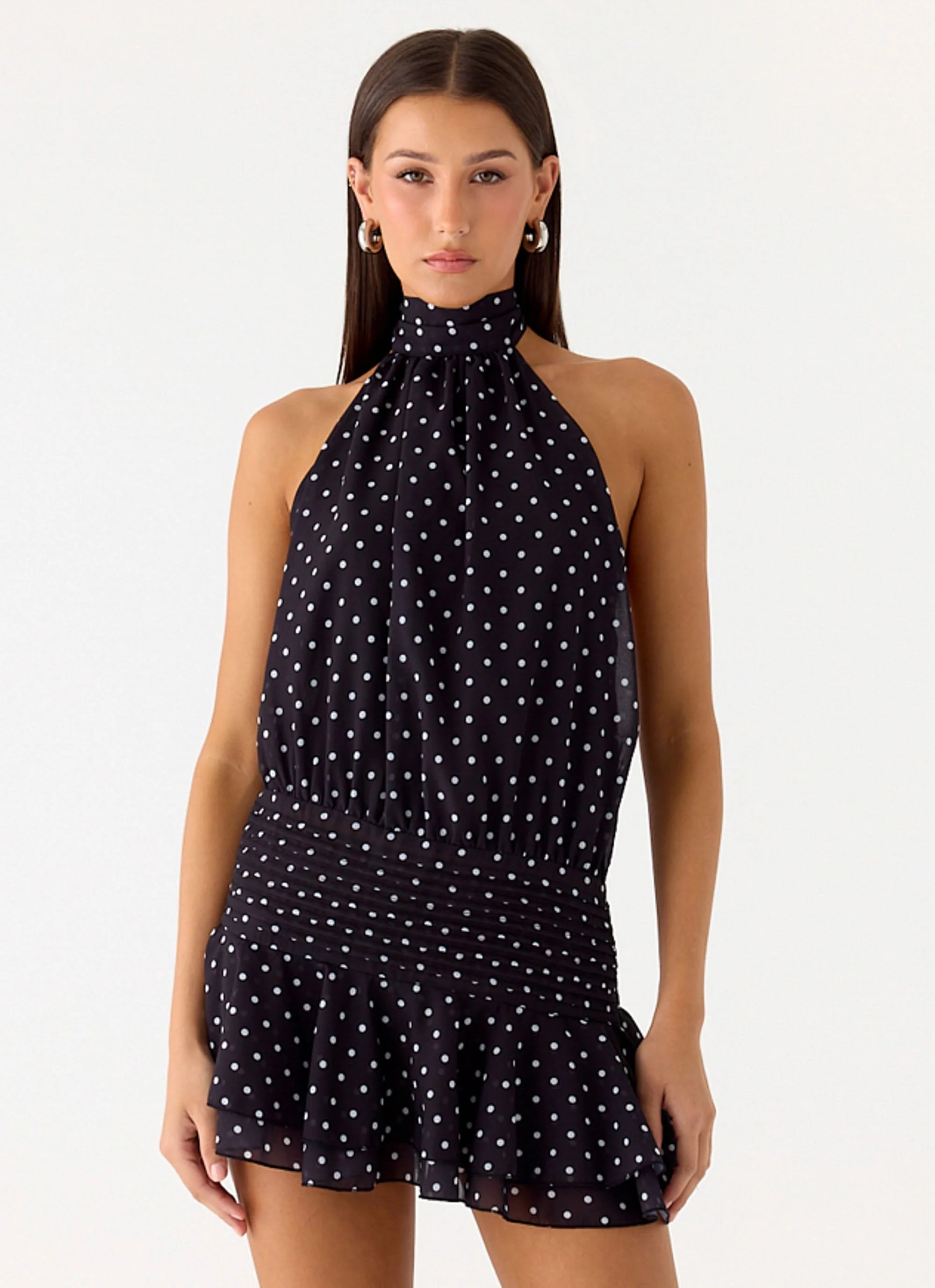Willow Chiffon Mini Dress - Black Polkadot | Peppermayo (Global)