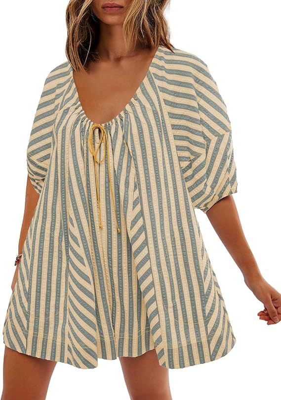 SENSERISE Womens Oversized Striped Romper Dress Shorts Jumpsuit Travel Outfit Beach Vacation Clot... | Amazon (US)