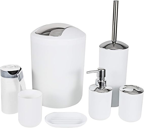 6 Piece Bathroom Accessories Sets,Bathroom Set 6 Pieces Plastic Lotion Dispenser,Toothbrush Holde... | Amazon (US)