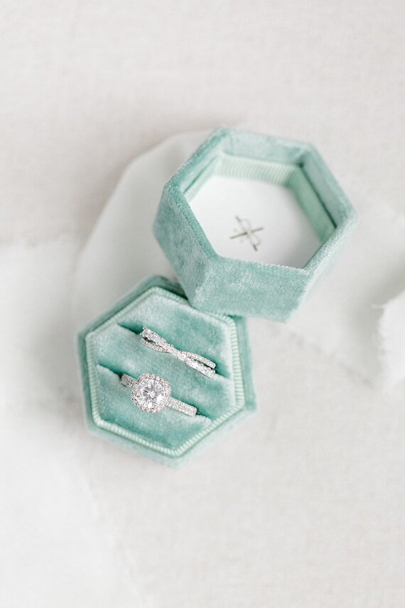 Sage Green Velvet Wedding Ring Box,velvet ring box,proposal box, green ring box, hexagon ring box... | Etsy (US)