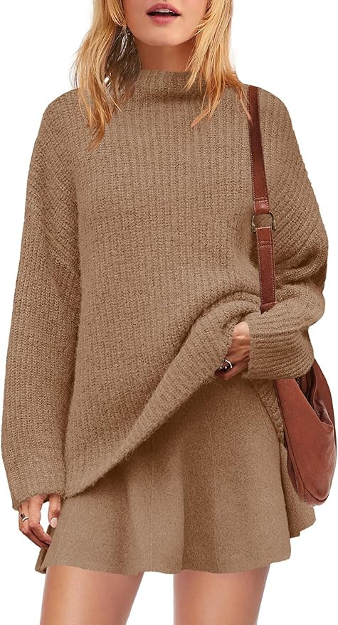 SENSERISE Womens Sweater Skirt Set 2 Piece Outfits Matching Lounge Sets Turtleneck Knit Tops Mini... | Amazon (US)
