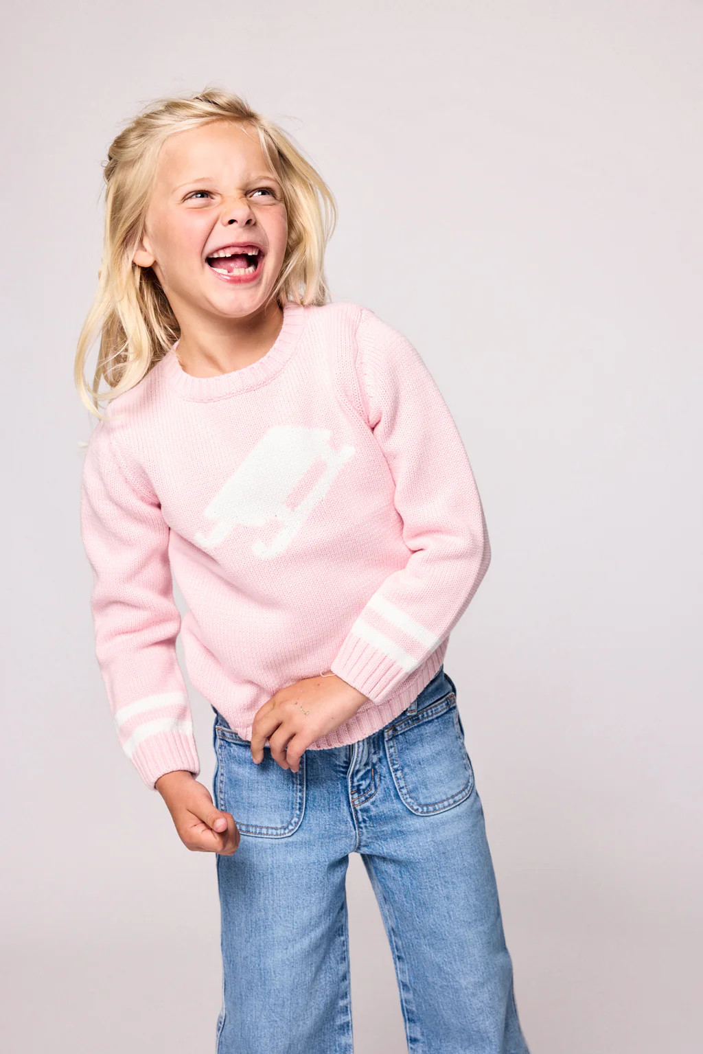 Duffield Lane x Northern Classics Kids Sled Crew Neck Sweater in Light Pink | Duffield Lane