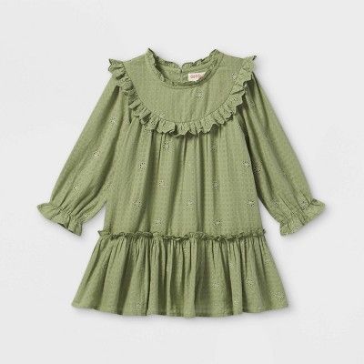 Toddler Girls' Embroidered Long Sleeve Dress - Cat & Jack™ Army Green | Target