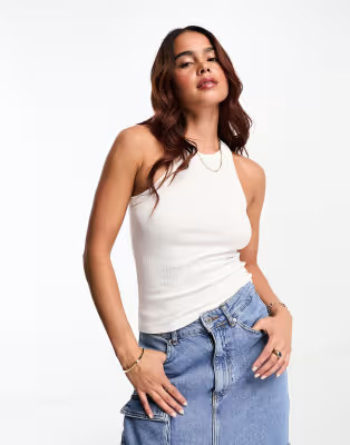 Monki ribbed racer vest in white | ASOS | ASOS (Global)