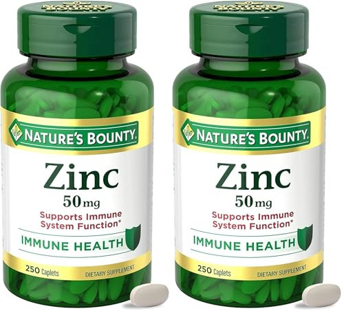 Nature’s Bounty Zinc 50mg, Immune Support & Antioxidant Supplement, Promotes Skin Health, 1 Caplet Per Day, Gluten Free, 250 Vegetarian Caplets (Pack of 2) | Amazon (US)