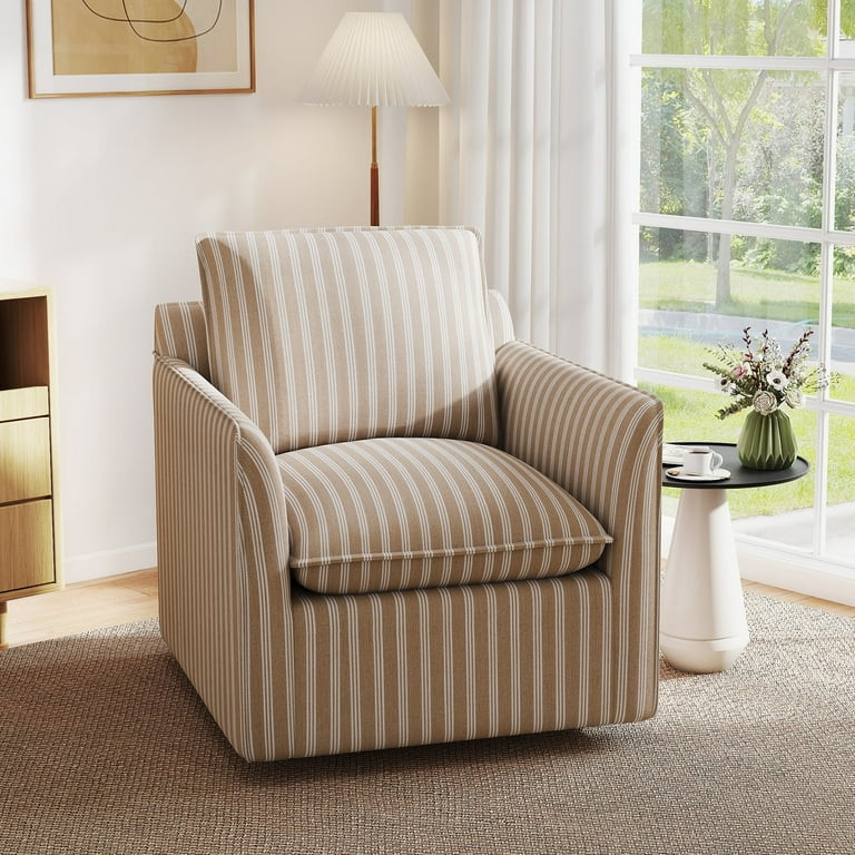 Ebello  360° Swivel Chair with Thick Cushion – Brown Stripe Fabric Accent Chair for Living Roo... | Walmart (US)