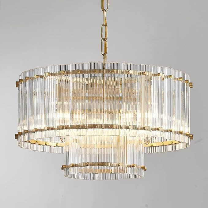 Saint Mossi Moder Glass Chandelier Light Fixture, Doule Layer Drum Pendant Chandelier Lighting, 5... | Amazon (US)