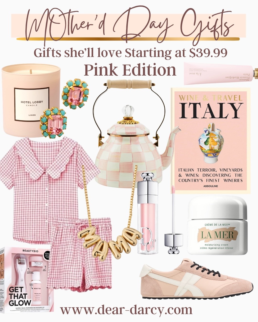 Mother’s Day Git idea’s She’ll Love  starting at $38.99

Pink lovers edition 🌸

It’s no secret I love blush pink and here are a few of my favorites things… some I own and a few on my wish list🌸🌸

For the new or littles Mama
This darling gold puff Mama necklace  under $45

This sweet pink gingham Peter Pan colored short set fits tts $38.99 

Love this candle smells delightful and burns so long 

For the beauty lover💋
-Dior lip gloss is one of my favorites 

-La Mere cream is one of those extra special and thoughtful gifts
And a treat for those who don’t buy it for themselves 

This handcream is really special and looks pretty on vanity or nightstand 

For the Beauty lover who loves a good tool.. this device for tightening  and  reducing wrinkles is a must have.
Love this gift set.

For the Cozy Home mamas who love tea 🌸 The pink checkered tea pot buy McKenzie Childs is a must for every kitchen 

Chic and casual Mamas on the go will love these comfy low profil pink tennis shoes

These pink and turquoise earrings are stunning and affordable by anthropology 
I own in the emerald green and have these on my wish listt



#LTKMothersDay #LTKOver40 #LTKmomlife
