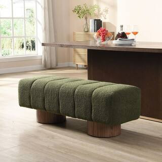 Bronx 50 in. Modern Boucle Fabric Upholstered Entryway Ottoman Bedroom Bench with Wood Legs, Gree... | The Home Depot