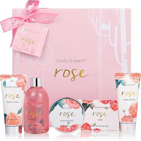 Bath Spa Gift Baskets for Women - Bath Sets for Women Gift Luxurious 5 Piece Rose Scented Spa Gif... | Amazon (US)