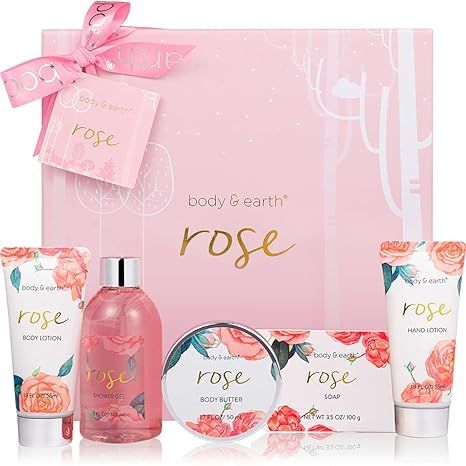 Amazon.com : Bath Spa Gift Baskets for Women - Bath Sets for Women Gift Luxurious 5 Piece Rose Sc... | Amazon (US)