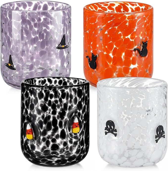 Skylety 4 Pcs Halloween Icon Glass Cups Set - 16oz Witch Hat, Candy Corn, Skull & Cat Icon Juice ... | Amazon (US)
