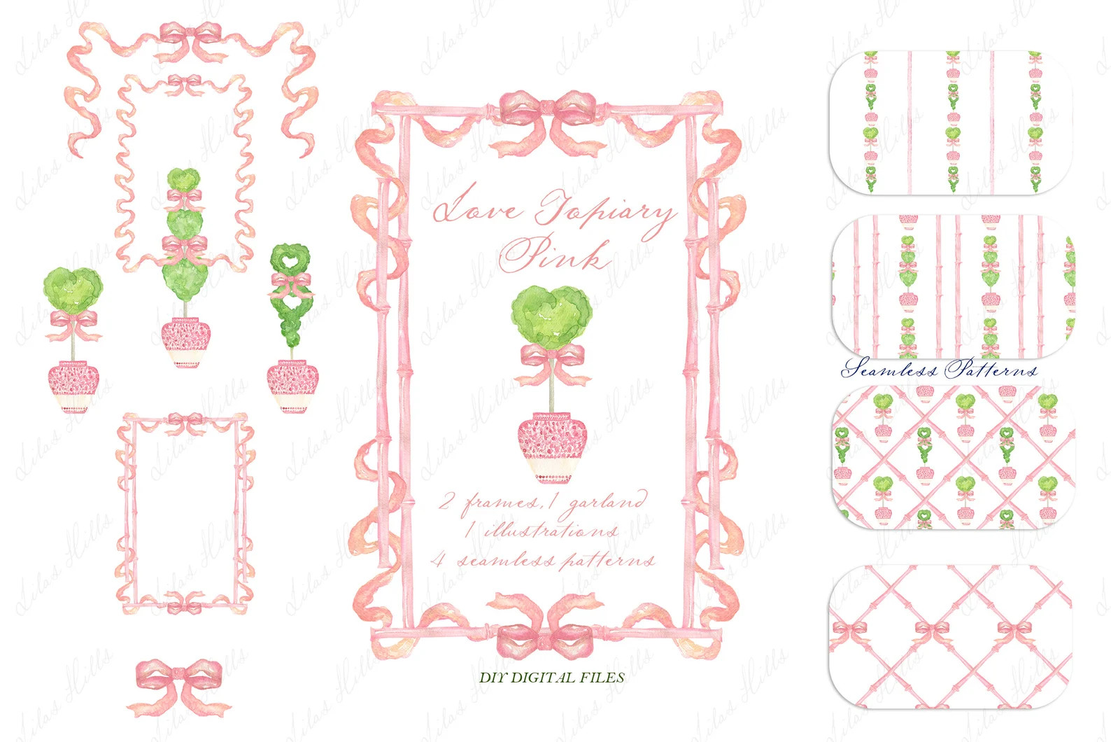 Topiary Chinoiserie Blush Pink Heart Valentines Day Vintage  DIY Digital Clipart. Digital paper W... | Etsy (US)
