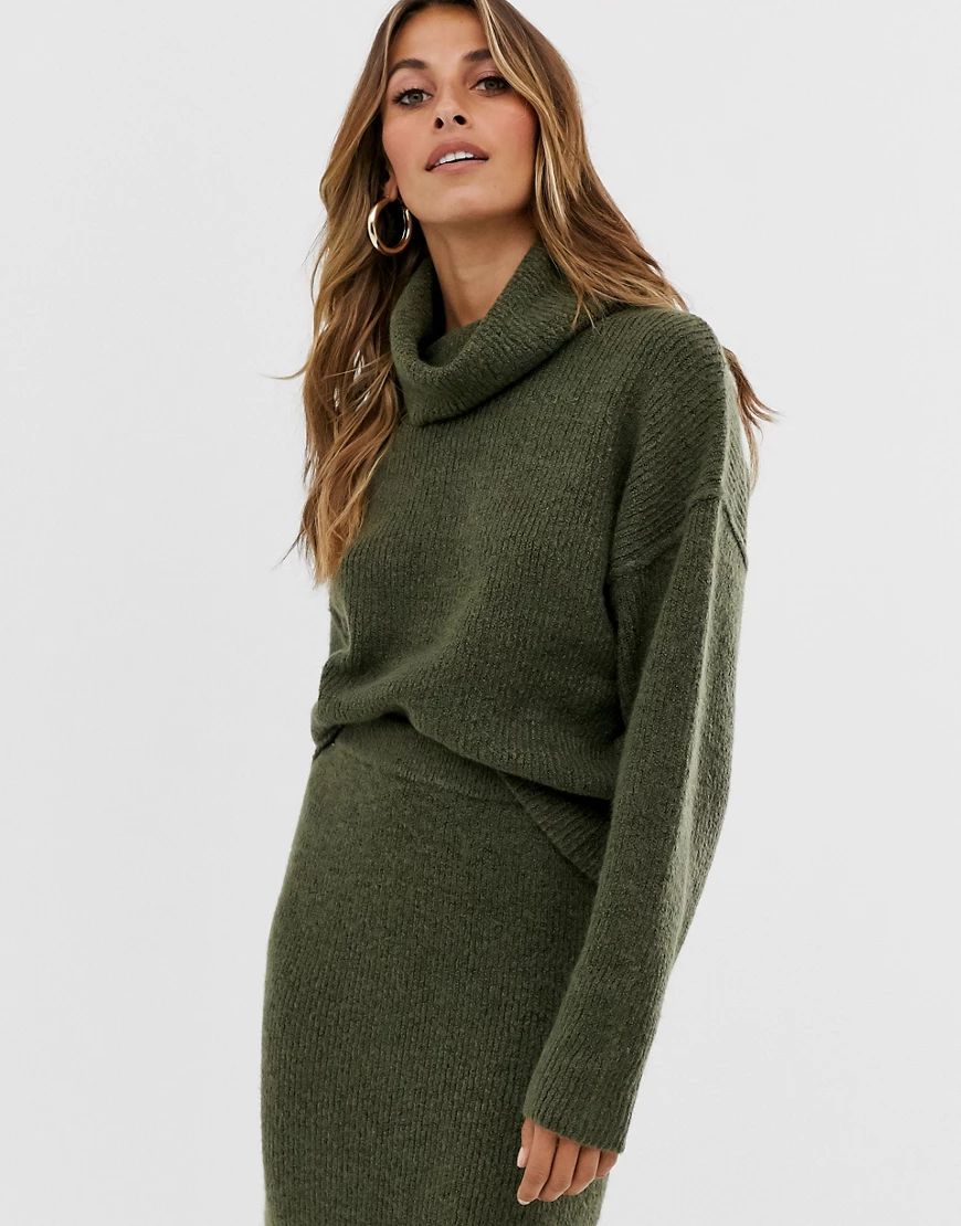 ASOS DESIGN fluffy sweater with cowl neck in recycled blend-Green | ASOS (Global)
