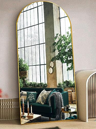 Otlsh 77" x 38" Arched Floor Mirror, Gold Aluminum Frame, Standing/Leaning or Wall Mount, Modern Home Decor | Amazon (US)