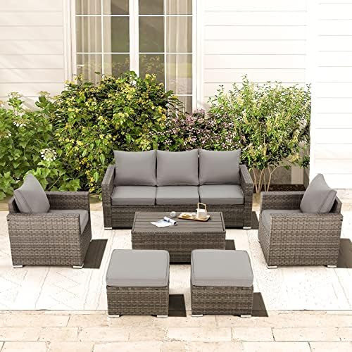 GYUTEI Outdoor Patio Funiture Set 6 Piece Weaving Wicker Rattan Sofa Modern High Back Seating with O | Amazon (US)