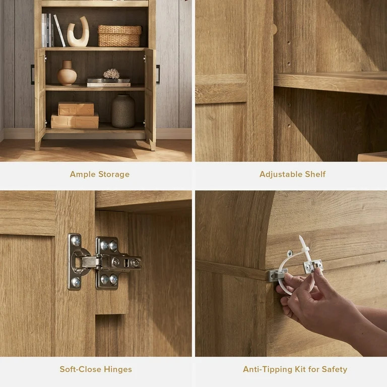 mopio Lauren 65.4" Arched Cabinet, 5-Tier Arched Bookcase with Doors and Shelves, Arched Bookshel... | Walmart (US)