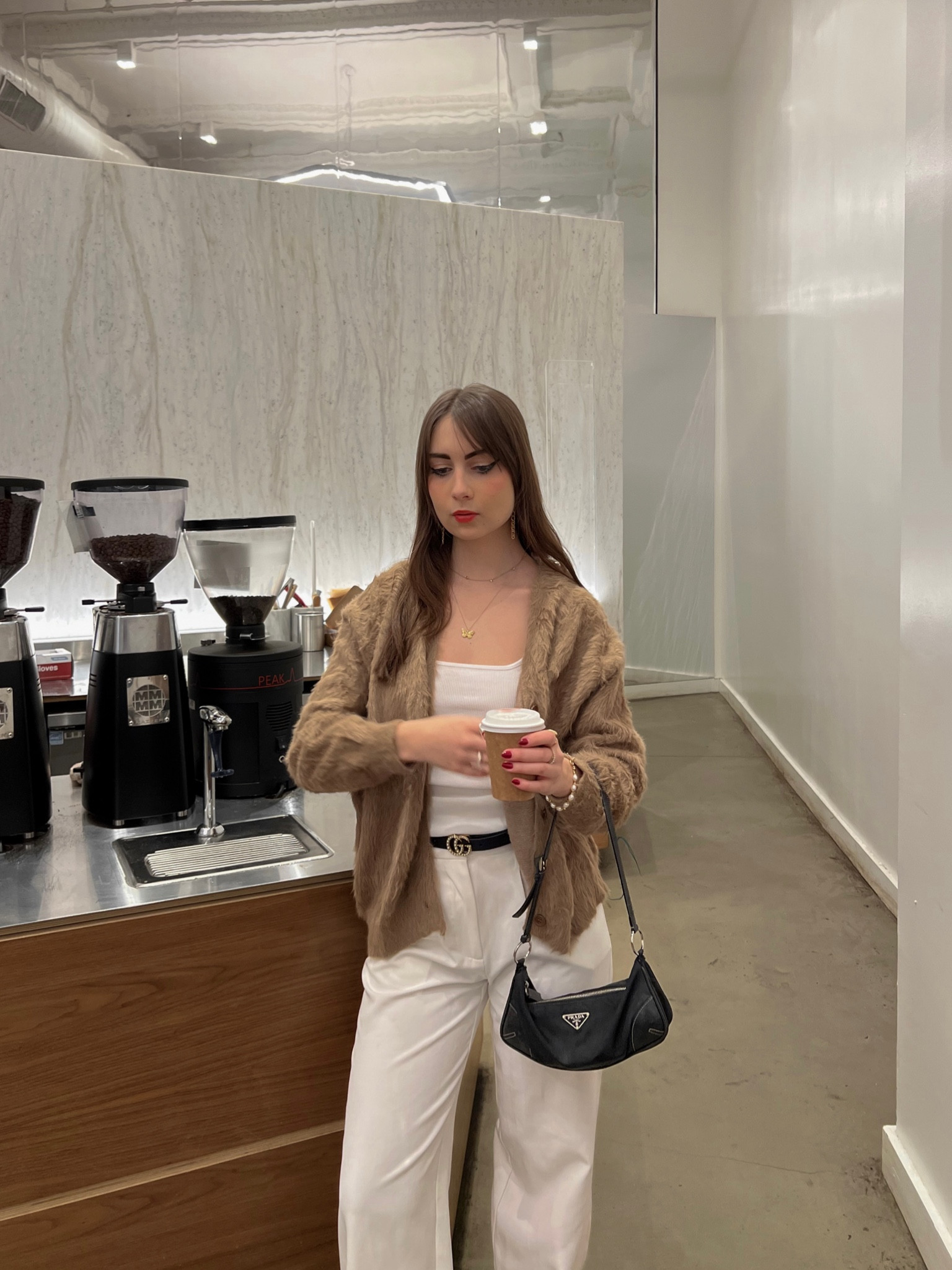 Comfy coffee shop outfit 
Cozy outfit, neutral style, fuzzy sweater, vintage Prada purse, winter ootd, winter outfit, everyday outfit, casual ootd, nyc coffee shop, coffee shop vibes, minimalistic fashion, minimal outfit, Pinterest girl 

#LTKfindsunder50 #LTKitbag #LTKMostLoved