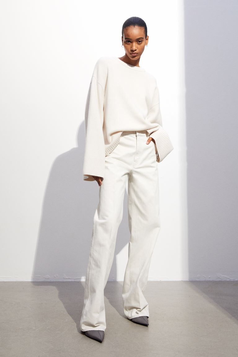 Straight Twill Pants - Light beige - Ladies | H&M US | H&M (US + CA)