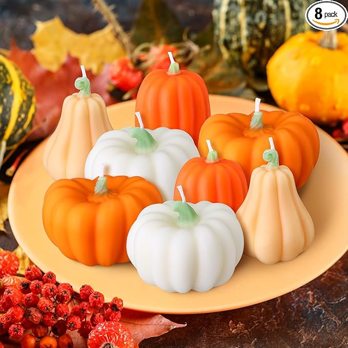 8 Pcs Fall Pumpkin Shaped Candles Handmade Soy Wax Thanksgiving Candles Votive Scented White Oran... | Amazon (US)