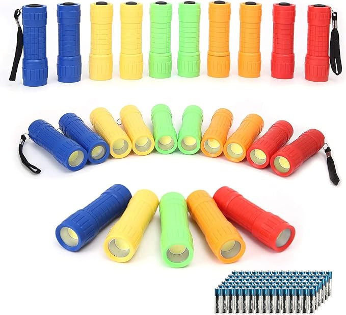 30-Pack Small Mini Flashlight Set, 5 Colors, COB LED Handheld Flashlight with Lanyard,90-Pack AAA... | Amazon (US)