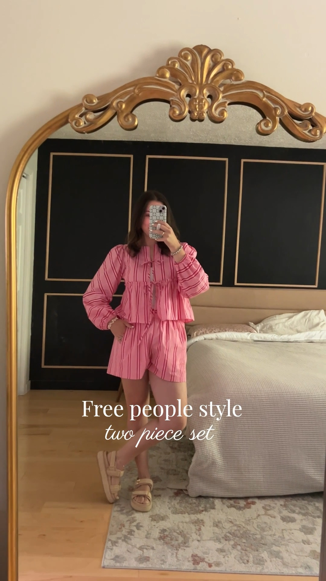 Amazon set, sold separately in the style of free people under $60!
Pink stripes, boxer shorts, bows, tie front top, puff sleeves, Steve Madden sandals (most loved item on LTK 2024)

#LTKWatchNow #LTKFindsUnder50 #LTKStyleTip