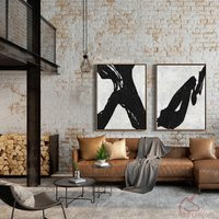 Minimalist Black & White Painting Pair | Vertical Modern Canvas Art | Etsy (US)