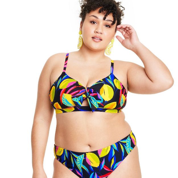 Women's Lemon Print Tie-Front Bikini Top - Tabitha Brown for Target Black | Target