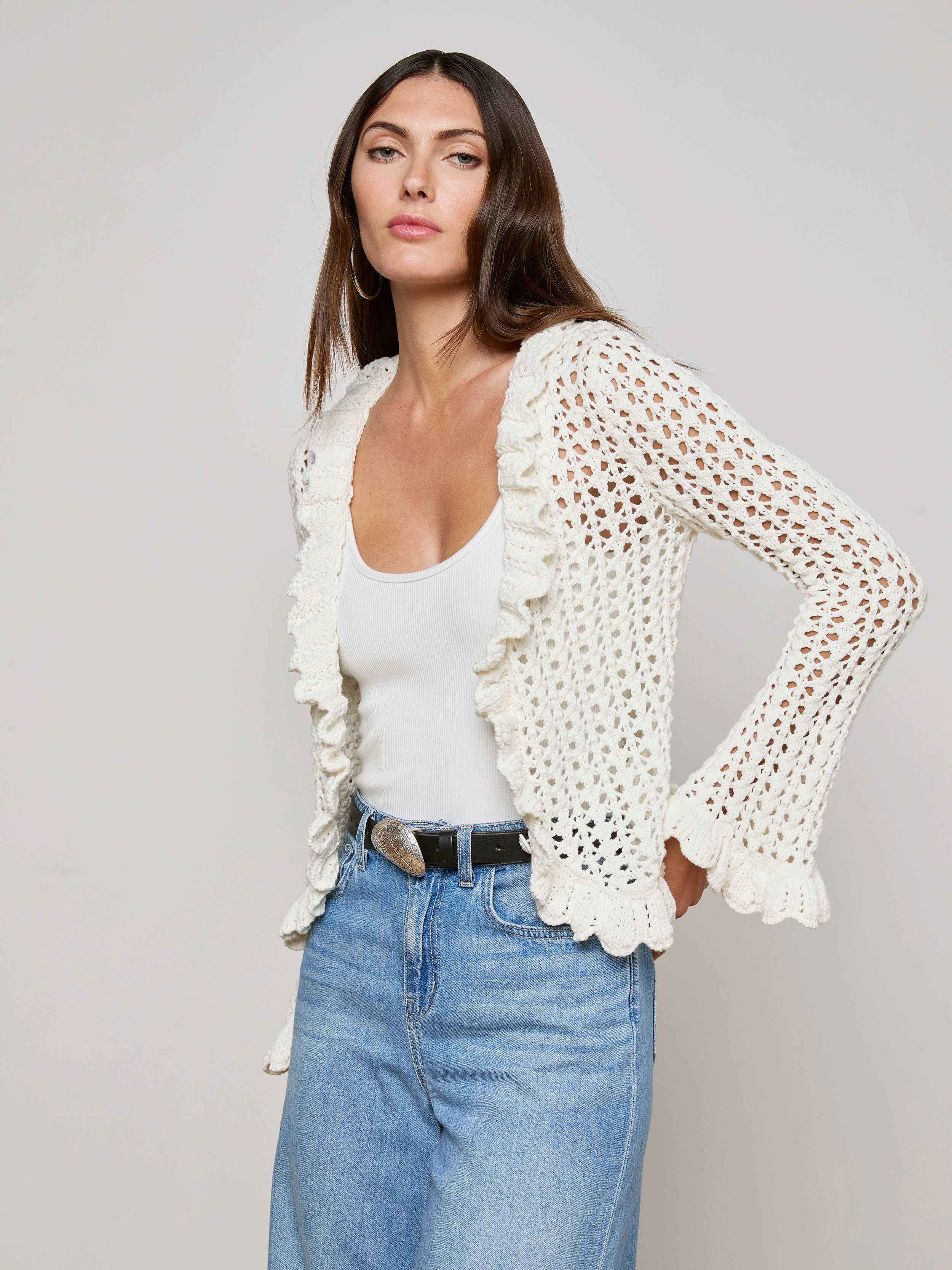 L'AGENCE - Solaris Crocheted Cardigan in Ivory | L'Agence