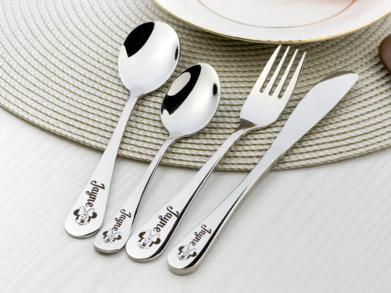 Baby gift - custom cutlery for child with engraved name and Mickey Mouse personalized gifts сhri... | Etsy (US)