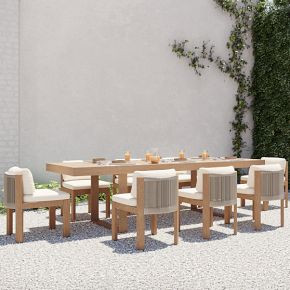 Portside Outdoor Extendable Dining Table (76.5"–106") & Porto Side Dining Chairs Set | West Elm (US)