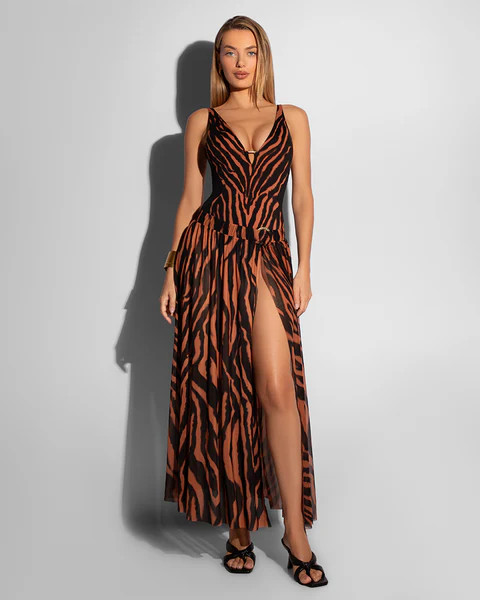 Ringy Sheer Slit Skirty - Baked Clay Zebra | TA3