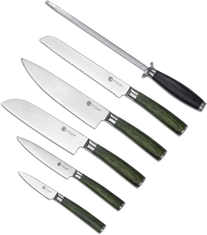 HexClad Essential Knife Set, 6-Piece, Japanese Damascus Stainless Steel Blades, Full Tang Constru... | Amazon (US)