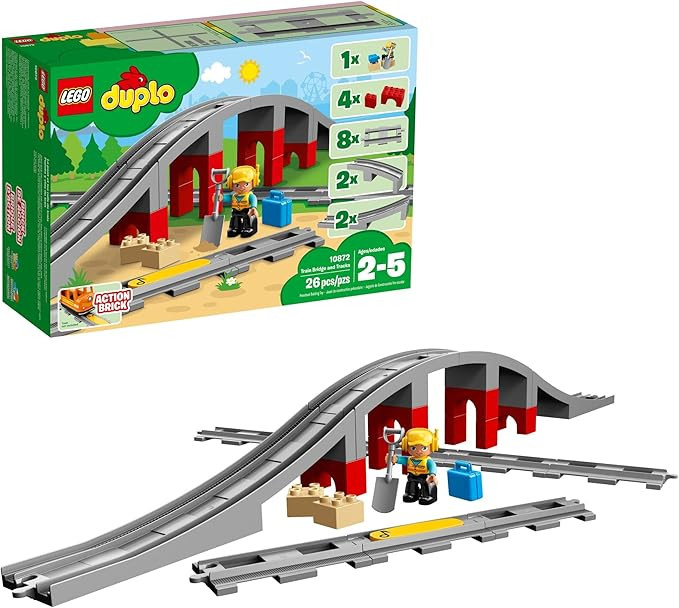 LEGO DUPLO Town Train Bridge and Tracks 10872 - Toy Set for Kids and Toddlers, Railway Building B... | Amazon (US)