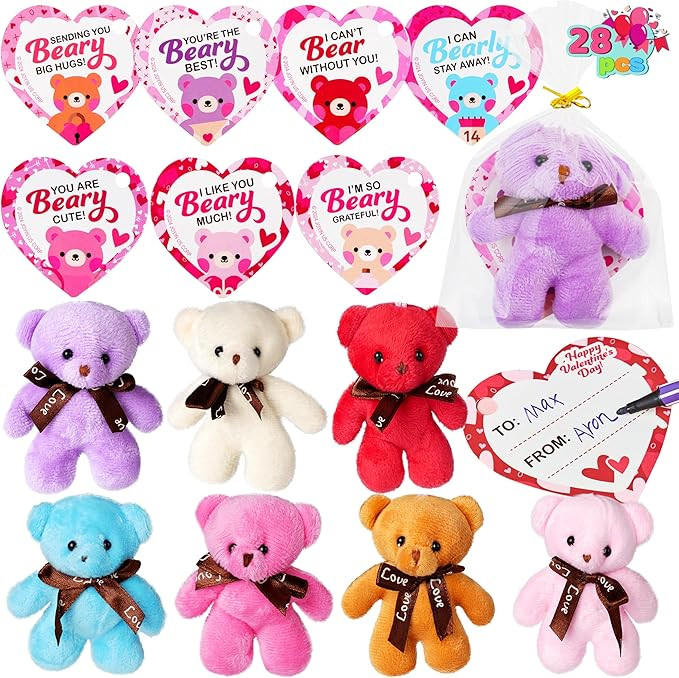 JOYIN 28 Pack Valentine's Day Gifts for Kids, Valentine Day Mini Plush Toys with Heart Cards for ... | Amazon (US)