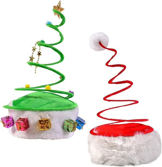 Funny Party Hats Santa Hat - Elf Hat - Christmas Tree Hat - Antler Headband - (2 Pc) | Amazon (US)