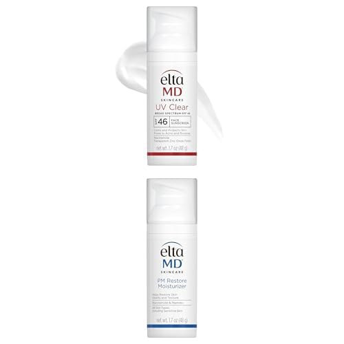 Bundle: EltaMD UV Clear SPF 46 Face Sunscreen 1.7oz, Oil-Free, Acne-Prone Skin + EltaMD PM Restore Moisturizer 1.7oz, Night Cream, All Skin Types | Amazon (US)