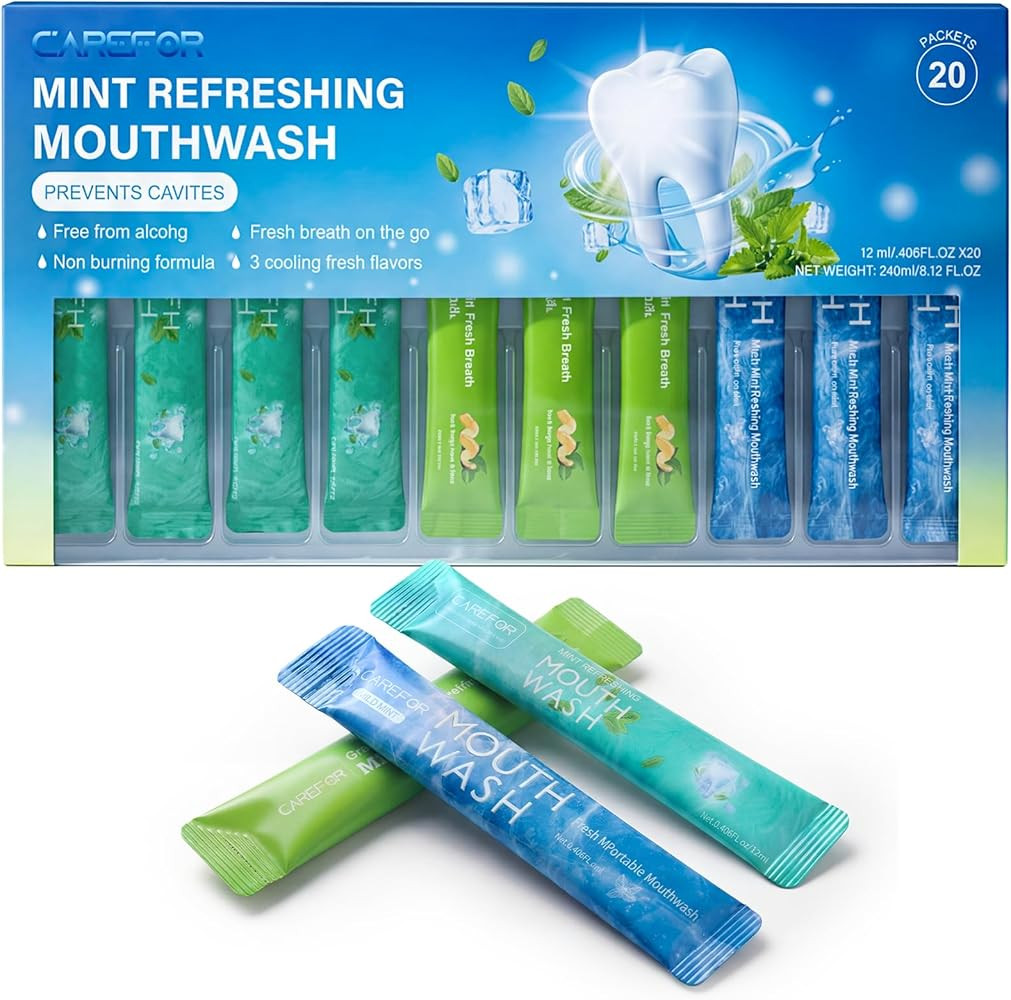 Travel Size Mouthwash Portable Packets to Go,20 Individual Disposable Packs, Alcohol & Fluoride F... | Amazon (US)