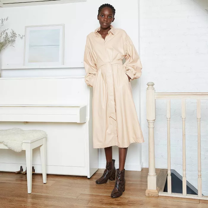 Women's Dolman Long Sleeve Faux Leather Button-Down Shirtdress - Prologue™ | Target