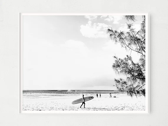 Black and White Female Surfer Poster, Retro Coastal Decor Digital Download , Vintage Beach Surf W... | Etsy (US)