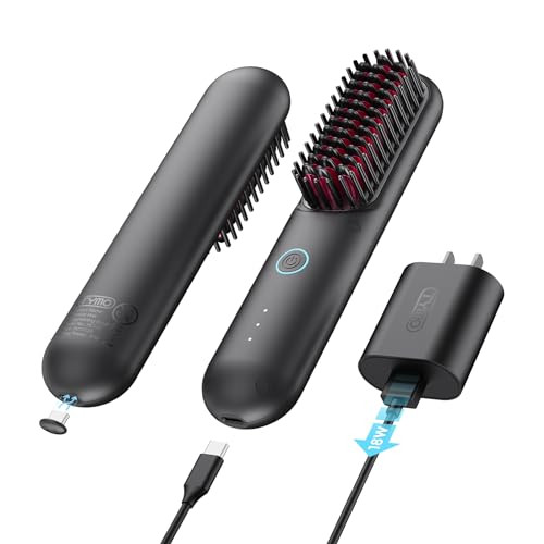 TYMO Porta Cordless Hair Straightener Brush, Portable Mini Straightening Brush for Travel, Negative Ion Hot Comb Hair Straightener for Women, Lightweight to Carry Out, USB Rechargeable, Black | Amazon (US)