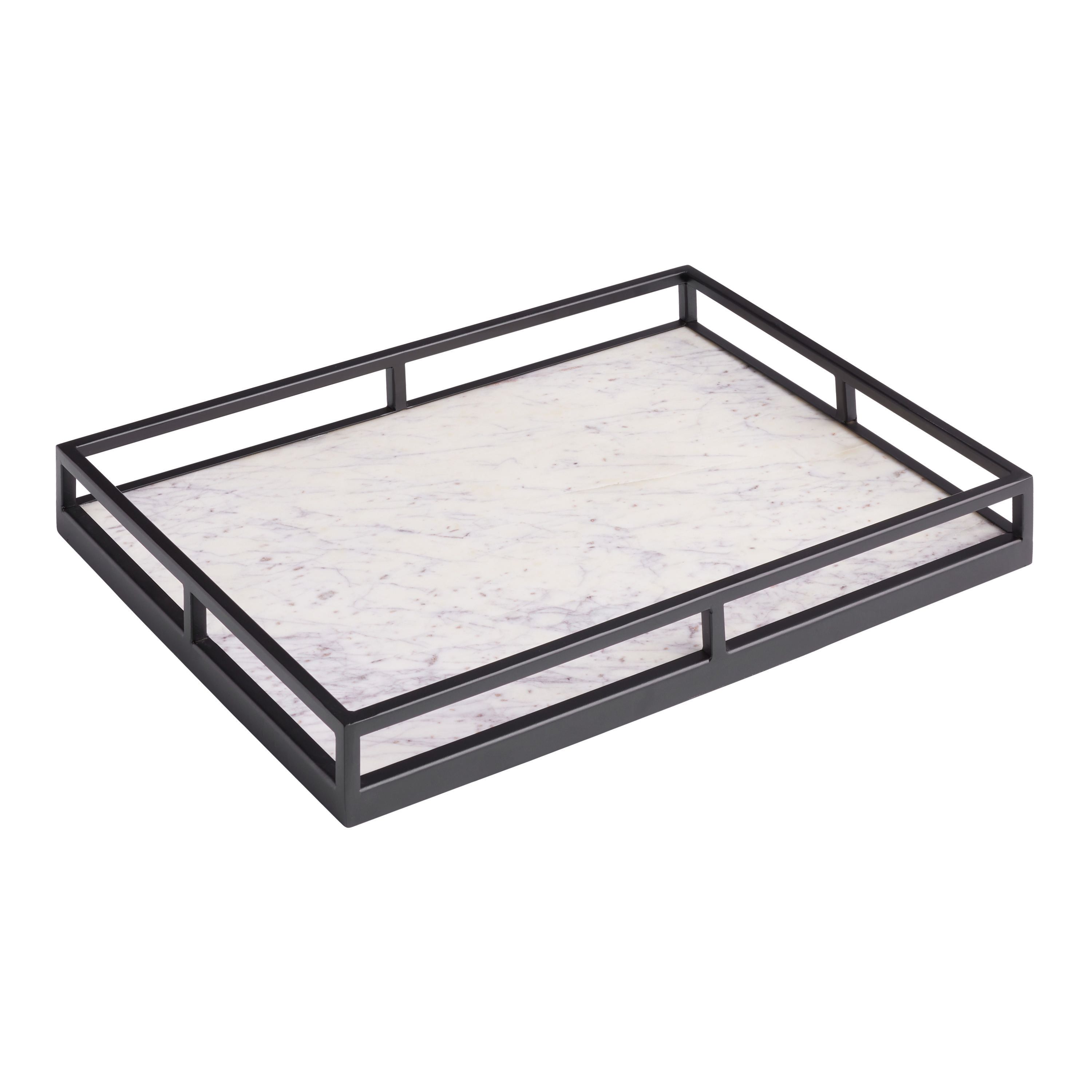 Cole White Marble and Black Metal Bar Tray | World Market