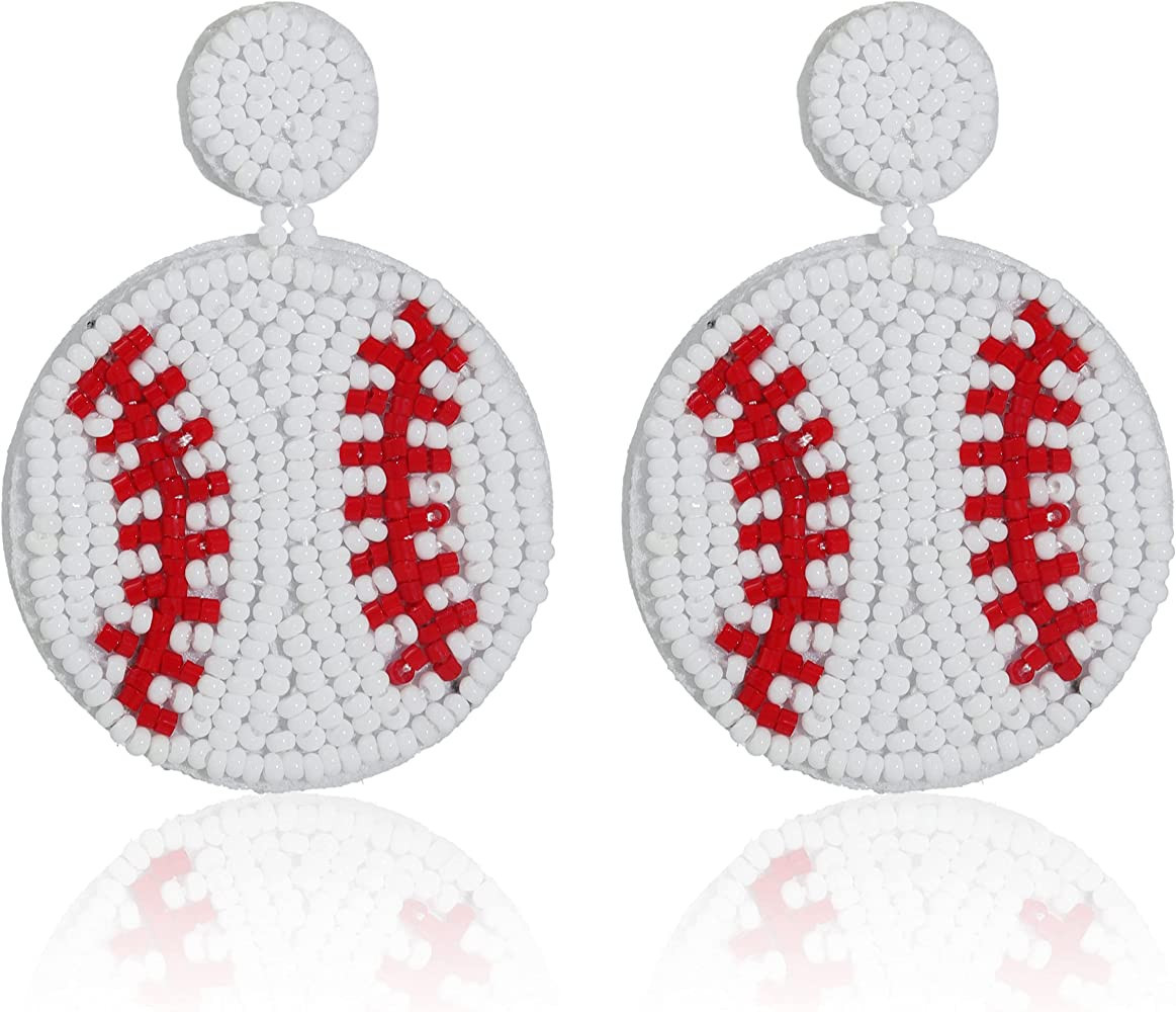 Beaded Baseball Earrings Handmade Cute Teardrop Dangle Earrings Fun Play Ball Game Dangling Earri... | Amazon (US)
