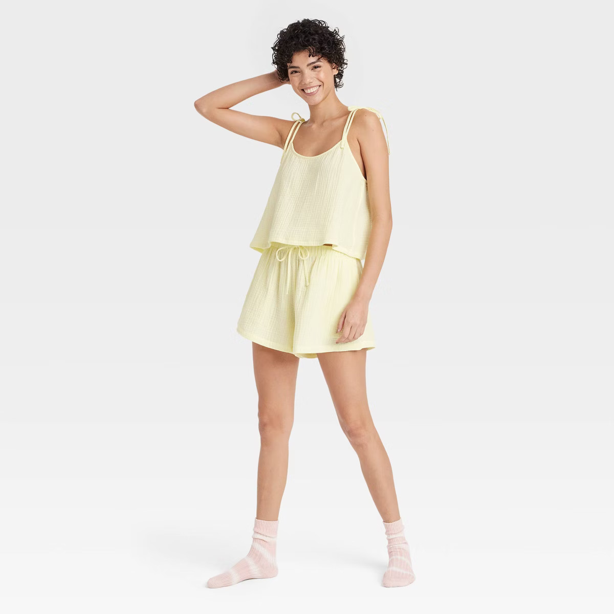 Women's Cotton Gauze Tank Top and Shorts Pajama Set - Colsie™ Yellow XS | Target