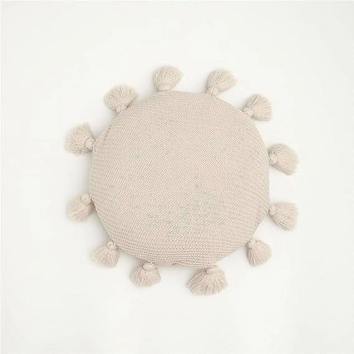 Nvzi Decorative Round Fringe Throw Pillow with Inserts Woven Textured (Beige, Diameter 16") | Walmart (US)
