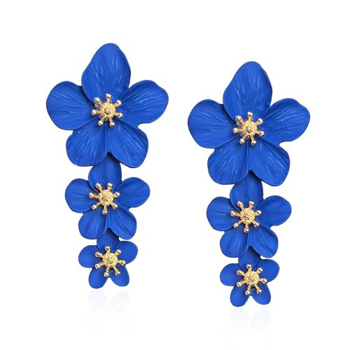 Just Follow Three Layer Flower Earrings for Women Boho Statement Flower Earrings Bohemian Flower Dangle Earrings Flower Jewelry Gift (Blue) | Amazon (US)