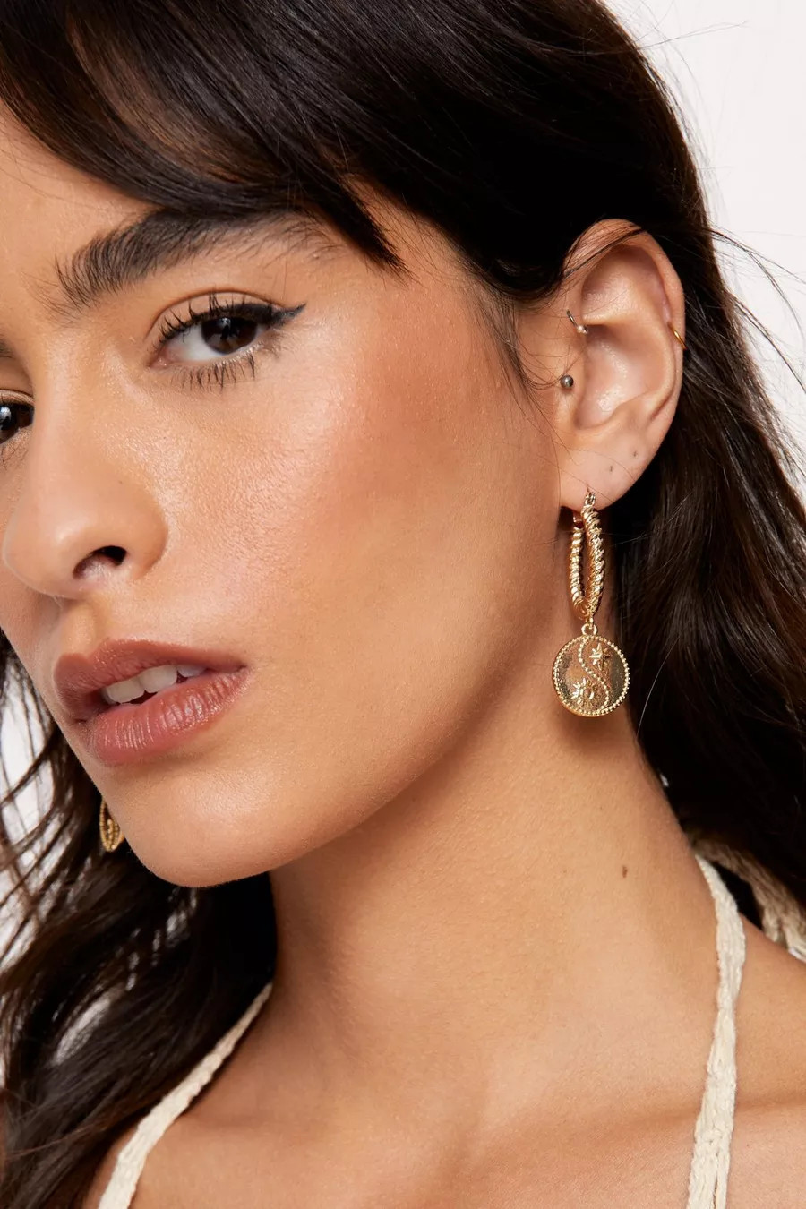 Engraved Pendant Mini Hoop Earrings | Nasty Gal UK (+IE)