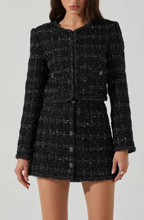 ASTR the Label Milena Metallic Tweed Jacket in Black at Nordstrom, Size X-Small | Nordstrom