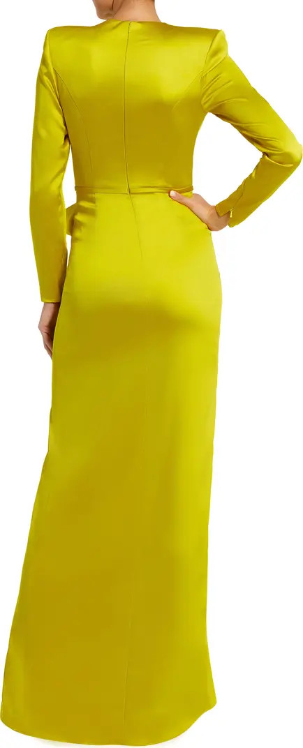 Satin Bow Long Sleeve Column Gown | Nordstrom